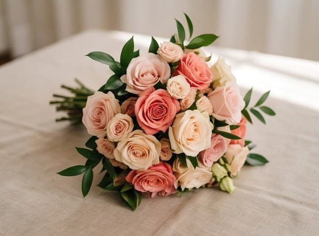 Buquê de rosas sobre linho